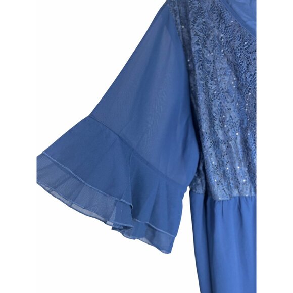 Bloomchic Plus Size 3X Blue Lace & Chiffon Maxi Dress With Flutter Sleeves - Picture 3 of 12